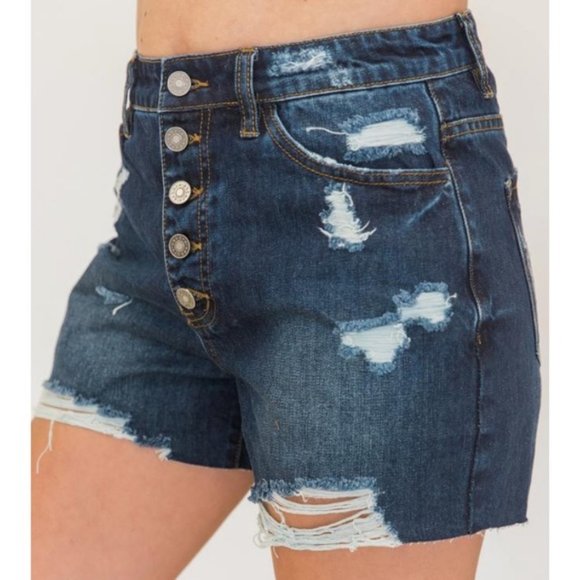 Pink Lily Button Fly Jean Denim Shorts Size Small - Picture 4 of 5